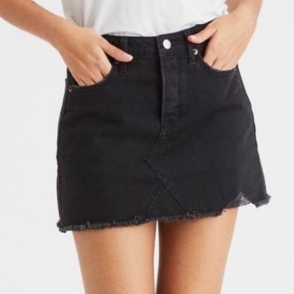 American Eagle Outfitters Dresses & Skirts - American Eagle Outfitters Black mid length Jean Skirt with Frayed At the bottom.